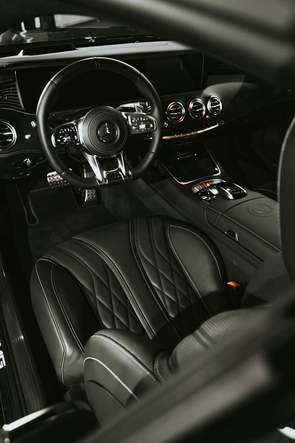 Leather cabin and steering wheel of a vehicle under review