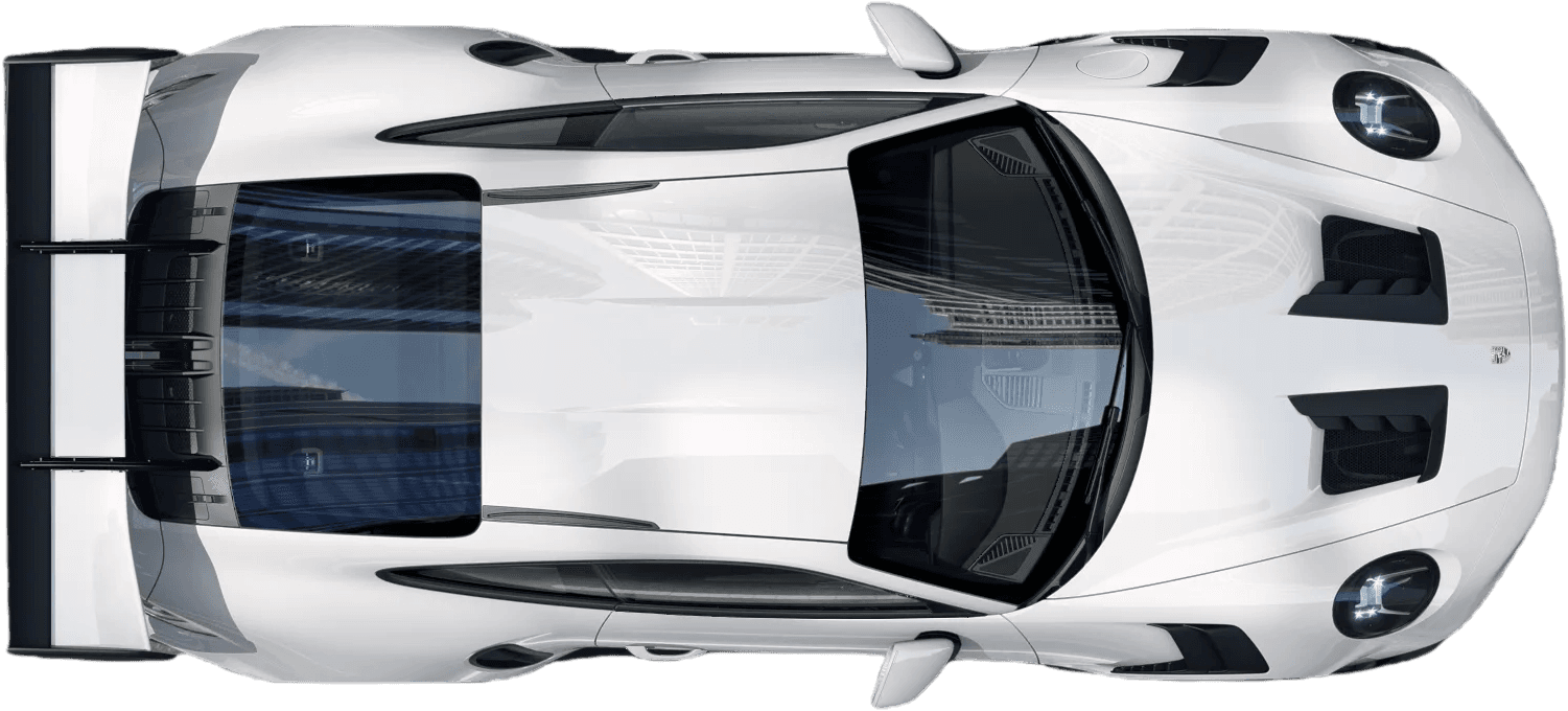 Overhead view of a white Porsche 911 GT3 RS